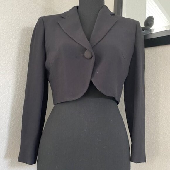 MOSCHINO Cheap & Chic Single Button Black Cropped Suit Blazer Jacket Sz 6 - Picture 3 of 14